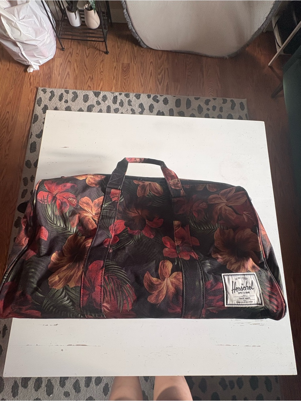 Herschel Supply Company Black Duffel Bag with Red & Brown Floral Print